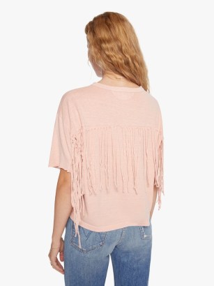 Dr. Collectors Model Rodeo Crop Tee in Crystal Pink / women’s fringed back T-shirt / womens fringe detail boxy shape T-shirts - flipped