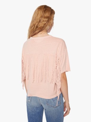 Dr. Collectors Model Rodeo Crop Tee in Crystal Pink / women’s fringed back T-shirt / womens fringe detail boxy shape T-shirts