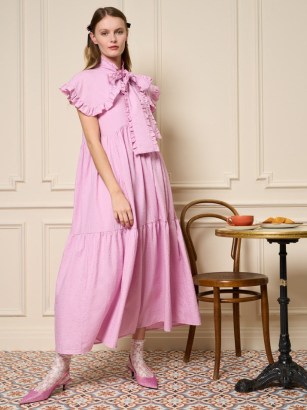 sister jane THE MADELEINE MOMENT Cheri Bow Midi Dress in Baby Pink ~ romantic oversized tiered dresses - flipped