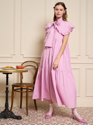 sister jane THE MADELEINE MOMENT Cheri Bow Midi Dress in Baby Pink ~ romantic oversized tiered dresses