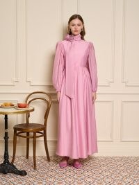 sister jane Fille Flower Applique Dress in Baby Pink ~ long balloon sleeve high neck maxi dresses ~ romantic neck tie with floral detail ~ feminine puff sleeved clothes ~ THE MADELEINE MOMENT