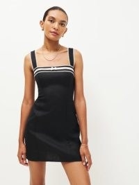 Reformation Elana Linen Dress in Black ~ contrast trim LBD ~ sleeveless shoulder strap mini dresses