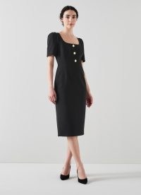 L.K. BENNTT Folly Black Crepe Shift Dress ~ puff shoulder scoop neck LBD ~ winter occasion dresses