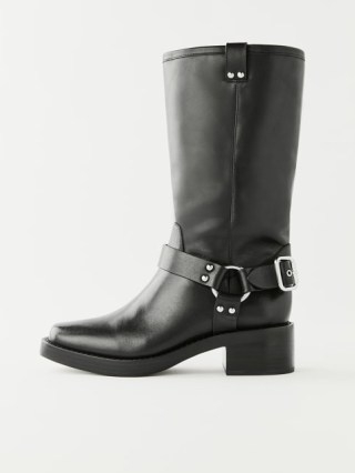 Reformation Francesca Moto Boot in Black / women’s leather stud and buckle detail boots / womens biker style footwear