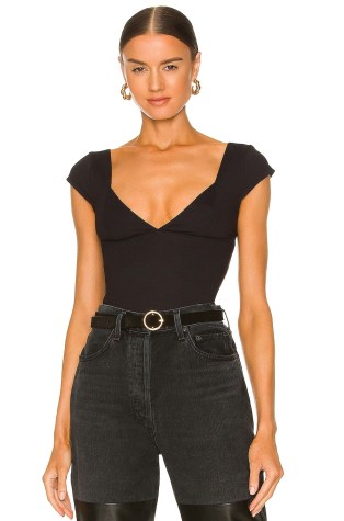 Free People Duo Corset Cami in Black | fitted plunge front cap sleeve tops - flipped