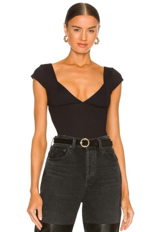 Free People Duo Corset Cami in Black | fitted plunge front cap sleeve tops