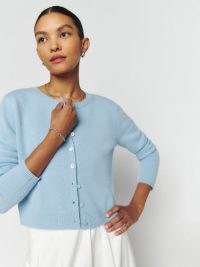 Reformation Clara Cashmere Crew Cardigan in Bayou ~ luxe light blue relaxed fit cardigans ~ luxury knits