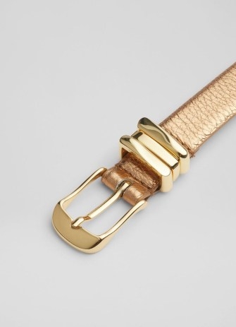 L.K. BENNETT Georgette Gold Leather Belt ~ women’s metallic belts - flipped