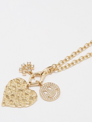 SYDNEY EVAN Heart Smiley diamond & 14kt gold necklace – luxe charm necklaces – women’s fine jewellery – luxury pendants in the shape of hearts - flipped