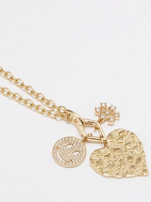 SYDNEY EVAN Heart Smiley diamond & 14kt gold necklace – luxe charm necklaces – women’s fine jewellery – luxury pendants in the shape of hearts
