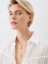 ALIGHIERI Opal Centre 24kt gold-plated drop necklace ~ pink stone double drop necklaces