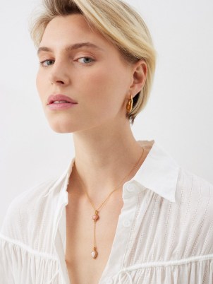 ALIGHIERI Opal Centre 24kt gold-plated drop necklace ~ pink stone double drop necklaces