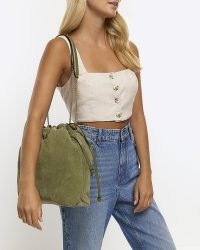 RIVER ISLAND GREEN SUEDE CHAIN STRAP SHOULDER BAG ~ boho style bags ~ bohemian handbags
