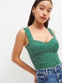 Reformation Hester Top in Wyoming ~ green sleeveless fitted bodice tops ~ sweetheart neckline fashion