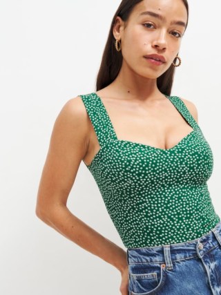 Reformation Hester Top in Wyoming ~ green sleeveless fitted bodice tops ~ sweetheart neckline fashion
