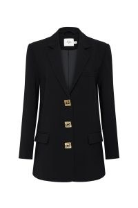 Aje. Imperial Boyfriend Blazer in Black ~ chic longline gold button blazers ~ women’s boxy jackets with oversized fit