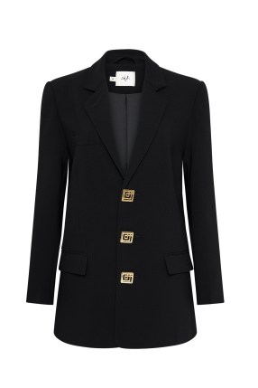 Aje. Imperial Boyfriend Blazer in Black ~ chic longline gold button blazers ~ women’s boxy jackets with oversized fit - flipped