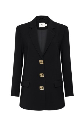 Aje. Imperial Boyfriend Blazer in Black ~ chic longline gold button blazers ~ women’s boxy jackets with oversized fit