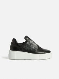 Jigsaw Hicote Leather Slip On Trainer in Black ~ chunky contrast sole trainers ~ women’s monochrome sneakers