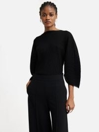 JIGSAW Circular Sleeve Knitted Top in Black ~ chic knitwear ~ voluminous ribbed knit tops