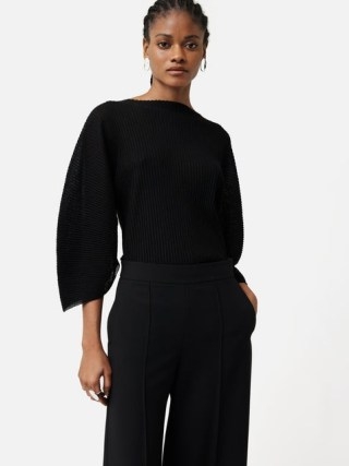 JIGSAW Circular Sleeve Knitted Top in Black ~ chic knitwear ~ voluminous ribbed knit tops - flipped