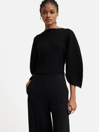 JIGSAW Circular Sleeve Knitted Top in Black ~ chic knitwear ~ voluminous ribbed knit tops