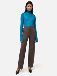JIGSAW Fluted Cuff Plisse Knit Top in Blue – fitted sheer jumper
