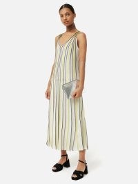 JIGSAW Sunray Stripe Knitted Dress in Cream – sleeveless V-neck striped patterned dresses