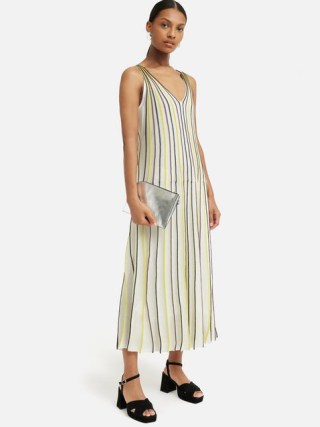 JIGSAW Sunray Stripe Knitted Dress in Cream – sleeveless V-neck striped patterned dresses - flipped