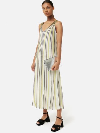 JIGSAW Sunray Stripe Knitted Dress in Cream – sleeveless V-neck striped patterned dresses