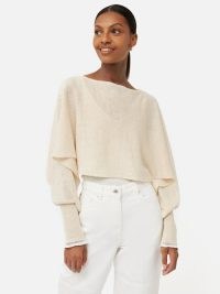 JIGSAW Pure Linen Poncho Sweater in Ivory / sheer cropped sweaters / chic knitwear