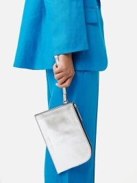 Jigsaw Sophia Metallic Leather Pouch in Silver ~ luxe style pouches ~ small wristlet bags ~ mini handbag