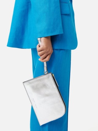 Jigsaw Sophia Metallic Leather Pouch in Silver ~ luxe style pouches ~ small wristlet bags ~ mini handbag