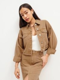 Reformation Jori Cropped Denim Jacket in Vintage Marzipan | women’s casual relaxed fit collared jackets