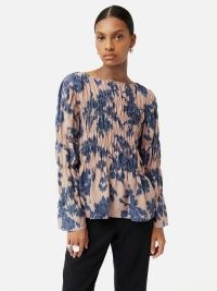 JIGSAW Ikat Posy Silk Ruched Top in Pink – feminine floral print gathered detail tops