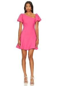 LIKELY Andrea Dress in Fushia | fuchsia pink puff sleeve mini dresses | asymmetric neckline