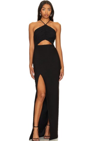 LIKELY Colby Gown in Black | strappy halterneck cut out gowns | thigh high split hem maxi dresses | glamorous halter neck evening dresses - flipped