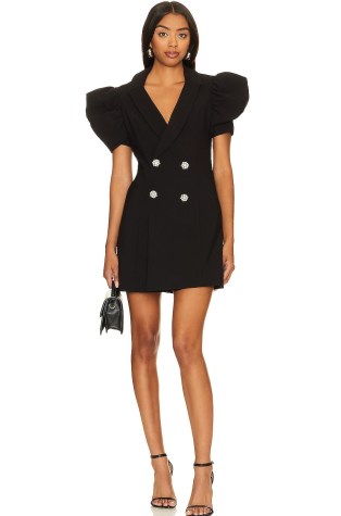 LIKELY Taya Dress in Black | ruched puff sleeve blazer dresses | evening fashion with oversized puffed sleeves - flipped