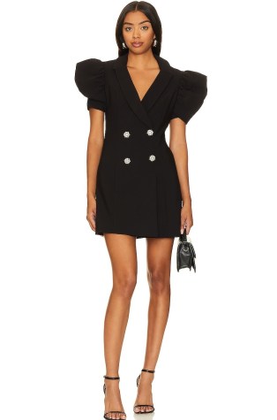 LIKELY Taya Dress in Black | ruched puff sleeve blazer dresses | evening fashion with oversized puffed sleeves