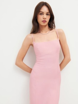 Reformation Liya Dress in Babygirl ~ strappy pink midi dresses - flipped