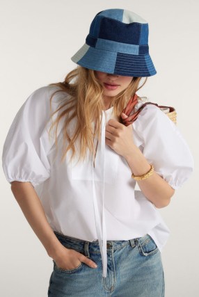 ba&sh jamie loose fit blouse in white | organic cotton balloon sleeve tops | neck tie boho blouses | bohemian inspired top - flipped