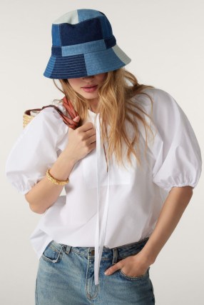 ba&sh jamie loose fit blouse in white | organic cotton balloon sleeve tops | neck tie boho blouses | bohemian inspired top