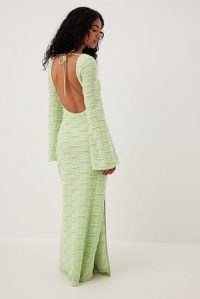 Widya Soraya x NA-KD Low Back Maxi Dress in Green ~ textured fluted sleeve dresses