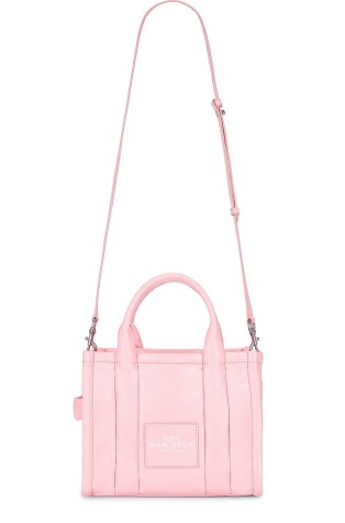 Marc Jacobs The Shiny Crinkle Mini Tote Bubblegum ~ small pink top handle bags - flipped