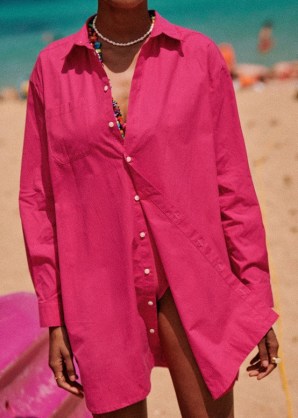 Sezane MAXINE DRESS Grenadine ~ pink cotton mini length shirt dresses ~ women’s overshirt - flipped