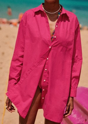 Sezane MAXINE DRESS Grenadine ~ pink cotton mini length shirt dresses ~ women’s overshirt