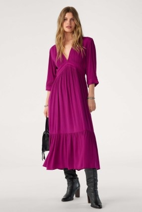 ba&sh saturne midi dress in pink | tiered hem boho dresses | bohemian clothing - flipped
