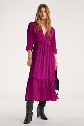 ba&sh saturne midi dress in pink | tiered hem boho dresses | bohemian clothing