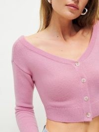 Reformation Millie Cashmere Off The Shoulder Cardigan in Lola ~ cute cropped cardigans