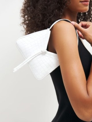 Reformation Mini Chiara Convertible Bag in White Croc-Effect / small patent leather corocodile embossed bags / cute handbags / luxe animal print handbags